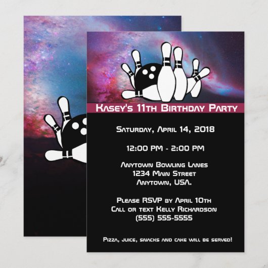 コズミックギャラクシーボウリングバースデーパーティー 招待状 (正面/裏面)