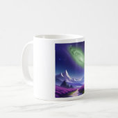 コズミックギャラクシーマグ – 紫の山の上の緑の星雲 コーヒーマグカップ (正面左)