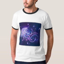 コズミッククラゲ ホワイト/ブラック ベーシック リンガーTシャツ Tシャツ