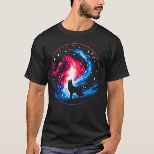 コズミッククールウルフ銀河系グラフィック宇宙アート Tシャツ (正面)