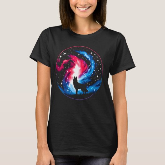 コズミッククールウルフ銀河系グラフィック宇宙アート Tシャツ (正面)