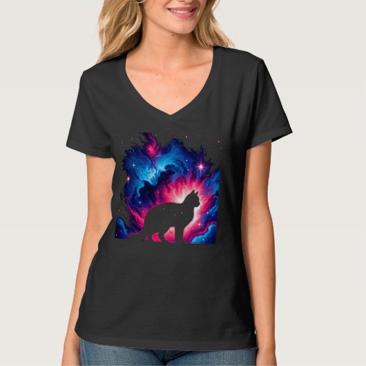 コズミッククールキャット銀河系グラフィック宇宙アート Tシャツ (正面)