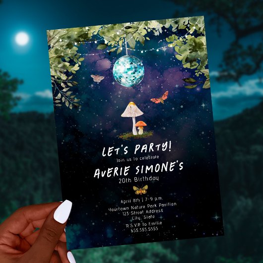 コズミックコテージコアディスコウッドランドバースデーパーティー 招待状