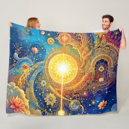 コズミックサンマンダラアート フリースブランケット