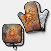 コズミックサン顔デジタルアート 鍋つかみ&鍋敷きセット (正面/裏面)