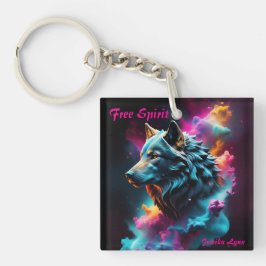 コズミックシュレアルファンタジーウルフカスタム抽象芸術アート キーホルダー