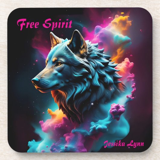 コズミックシュレアルファンタジーウルフカスタム抽象芸術アート コースター (正面)