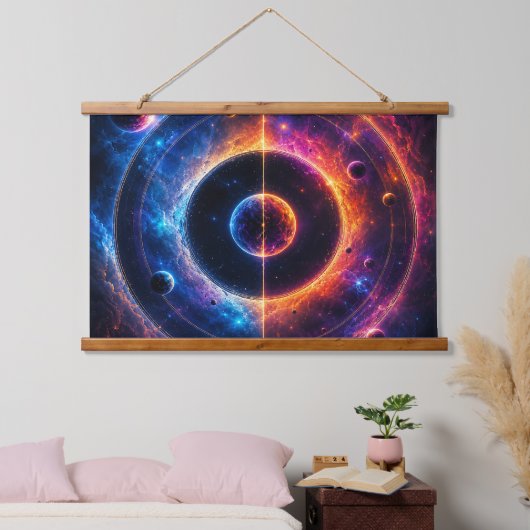 コズミックシンフォニー 天体の軌道と星雲のダンス 吊り下げ型タペストリー (寝室)