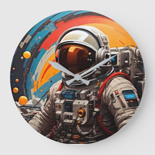 コズミックジャーニーレトロ宇宙ウォールクロック ラージ壁時計 (正面)