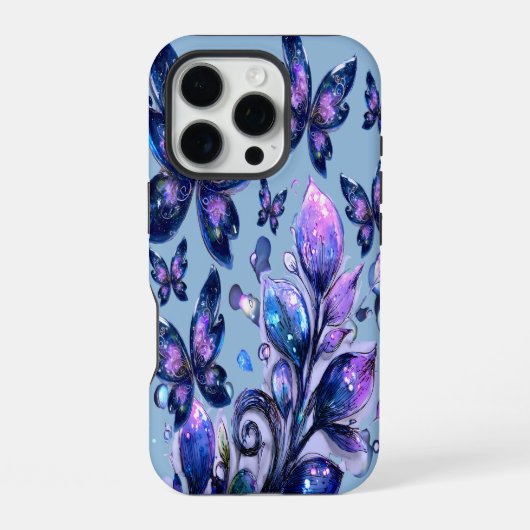 コズミックスパークルバタフライブルー iPhoneケース (裏面)
