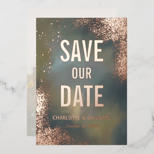 コズミックスパークル オンブレ 写真オーバーレイ Save The Date 箔招待状 (正面/裏面)
