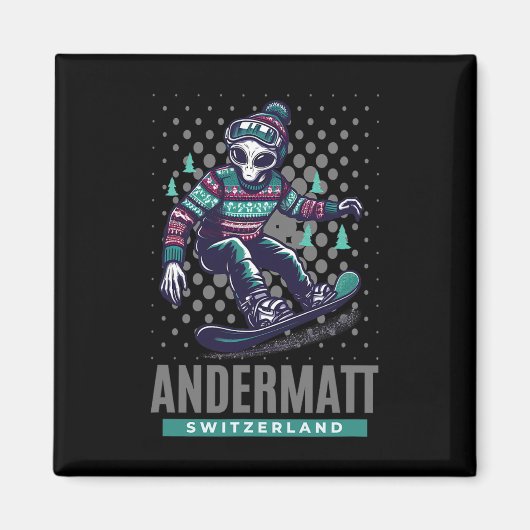 コズミックスリル – Andermatt Sのエイリアンスノーボード マグネット (正面)