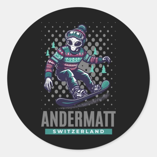 コズミックスリル – Andermatt Sのエイリアンスノーボード ラウンドシール (正面)