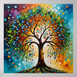 コズミックツリー・オブ・神話 – インディアンフォークアート ポスター