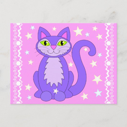 コズミックデザインキャットスターズ漫画絵葉書ピンク ポストカード (正面)