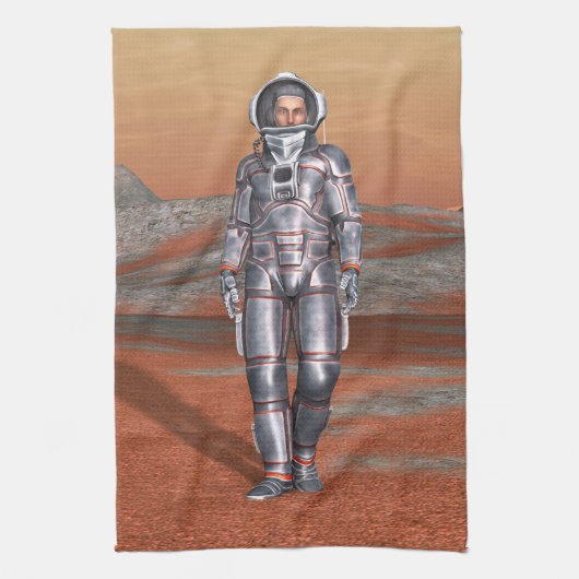 コズミックトラベラー超現実惑星風景アート キッチンタオル (縦)