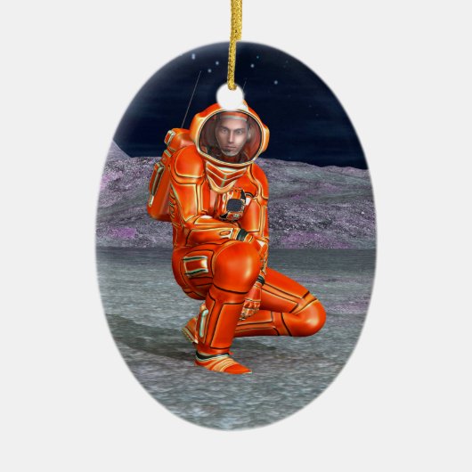 コズミックトラベラー超現実惑星風景アート セラミックオーナメント (正面)