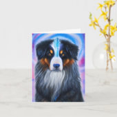 コズミックトリカラーアウストラリアンシェパード、誕生日 カード (黄色い花)