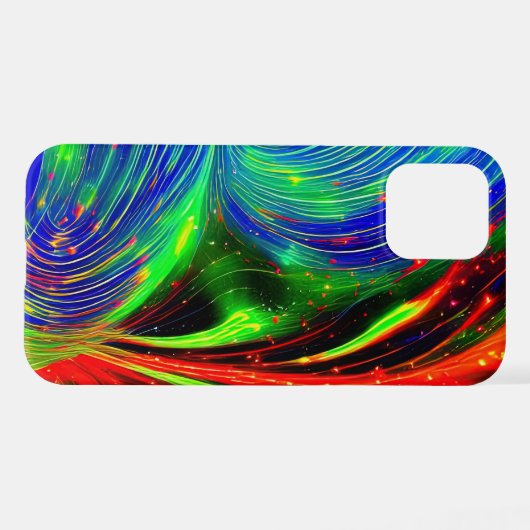 コズミックネオンフローiPhoneケース – 赤と青の抽象芸術 iPhoneケース (裏面横)