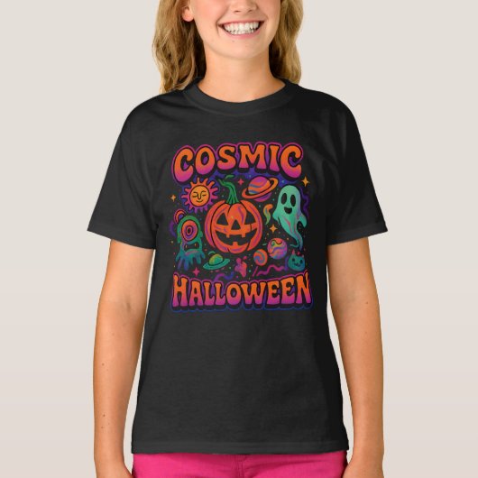コズミックハロウィン不気味服宇宙ユニセックス Tシャツ (正面)