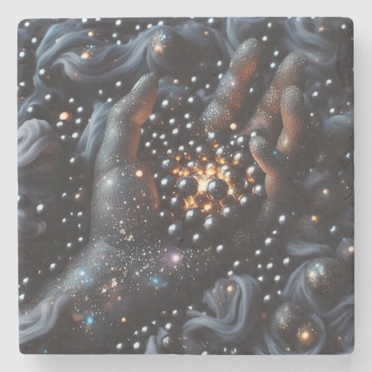 コズミックハンド&オーブ白熱［赤熱］光を放つスストーンコースター ストーンコースター (正面)