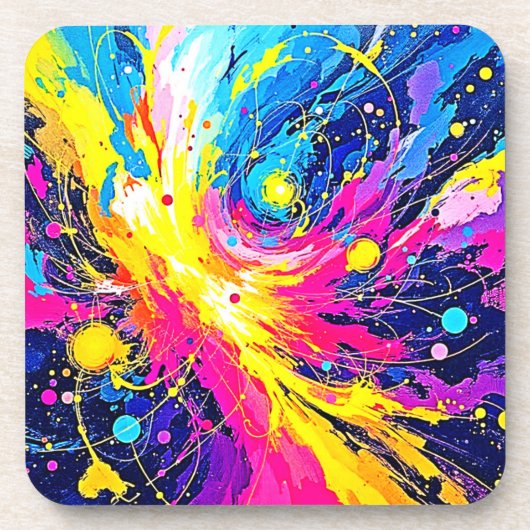 コズミックバースト:鮮やかなスプラッターアート コースター (正面)