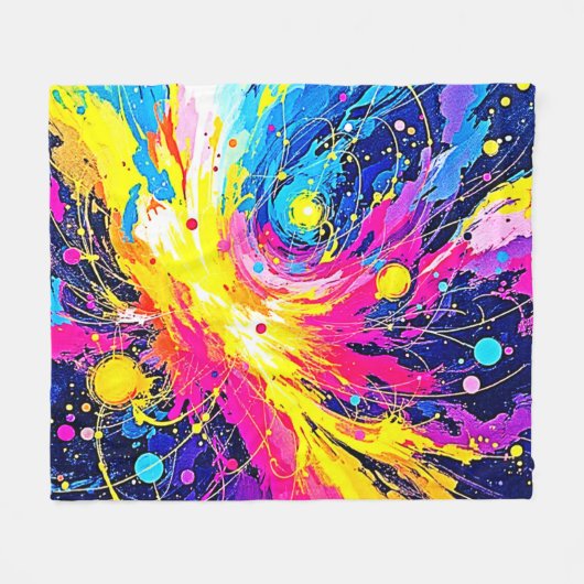 コズミックバースト:鮮やかなスプラッターアート フリースブランケット (正面(横))