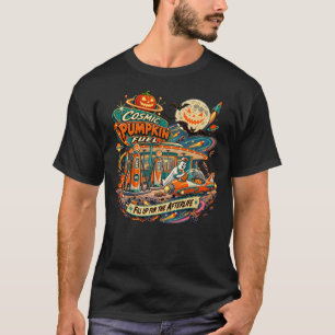 コズミックパンプキンフューエル レトロスペースハロウィンTシャツ Tシャツ