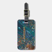 コズミックパーソナライズされたブルーグリッターラゲッジタグ ラゲッジタグ (正面縦)