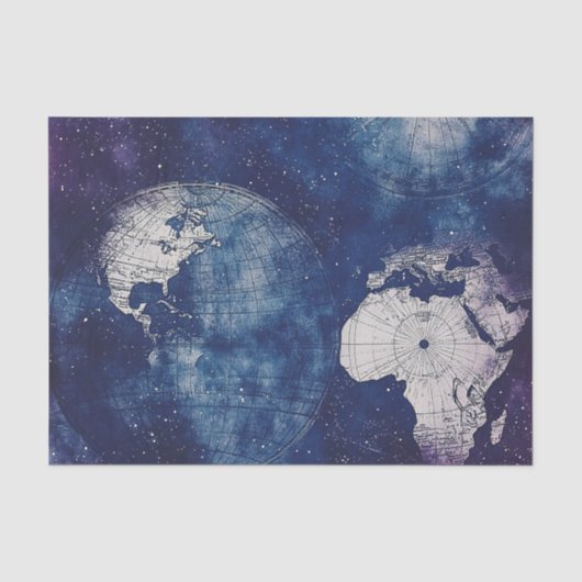 コズミックパープルアンティーク天体世界地図 薄葉紙 (正面)
