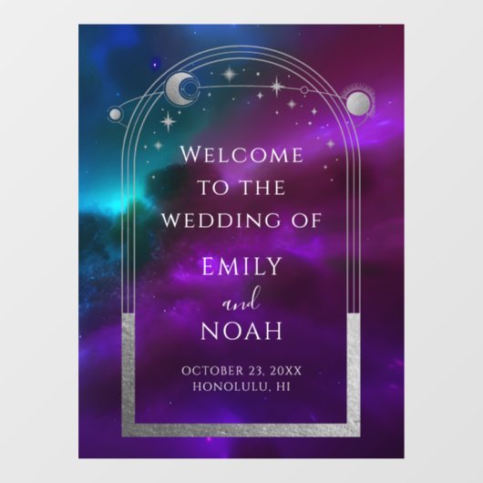 コズミックパープルティール(緑がかった色)サンムーンスターウェルカムサイン ウィンドウサイン (シート)