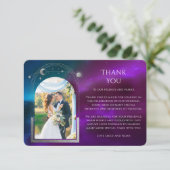 コズミックパープルティール（緑がかった色）サンムーンスターズ結婚写真 サンキューカード (スタンド正面)