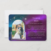 コズミックパープルティール(緑がかった色)サンムーンスターズ結婚写真 サンキューカード (正面)