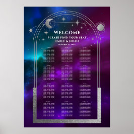 コズミックパープルティール（緑がかった色）シルバーサンムーンスターズ結婚ズ ポスター