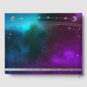 コズミックパープルティール(緑がかった色)シルバーサンムーン結婚ズ ゲストブック (裏面)