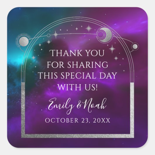 コズミックパープルティール（緑がかった色）シルバーサンムーン結婚ズ スクエアシール (正面)