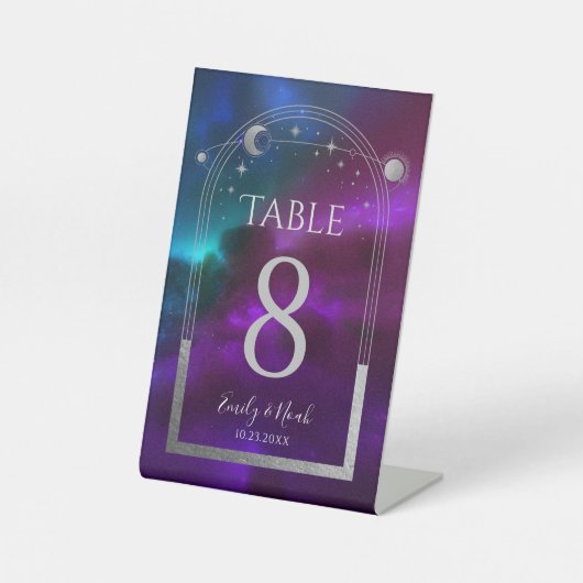 コズミックパープルティール（緑がかった色）シルバーサンムーン結婚ズ 台座サイン (正面)