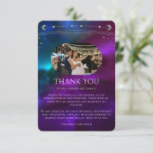 コズミックパープルティール（緑がかった色）シルバー写真結婚神秘的 サンキューカード (スタンド正面)