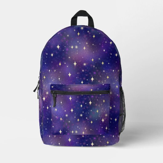コズミックパープル銀河系星 プリントバックパック (正面)