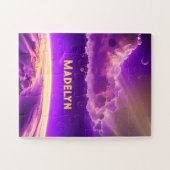 コズミックピンクとパープルアメージング魔法おもしろい銀河系 ジグソーパズル (横)