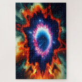 コズミックピンク色の黄色のオレンジ色のブラックホール爆発 ジグソーパズル (縦)