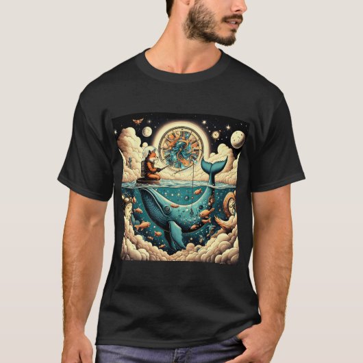 コズミックフォックス - 時間の中の釣り Tシャツ (正面)