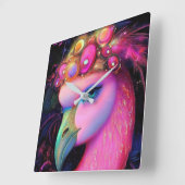 コズミックフラミンゴ・クイーン スクエア壁時計 (傾斜)