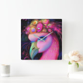 コズミックフラミンゴ・クイーン スクエア壁時計 (ホーム)