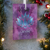 コズミックブルーとピンクの銀河系ハスの花と名前 ガラスオーナメント