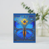 コズミックブルーのステンドグラス蝶 ポストカード (スタンド正面)