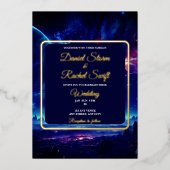 コズミックブルー星雲結婚天体 箔招待状 (正面)