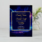 コズミックブルー星雲結婚天体 箔招待状 (立ち正面)