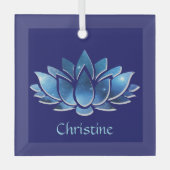 コズミックブルー銀河系蓮の花と名前 ガラスオーナメント (正面)