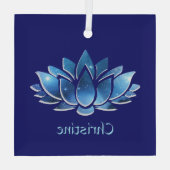 コズミックブルー銀河系蓮の花と名前 ガラスオーナメント (裏面)